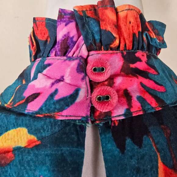 Hope & Ivy Green Floral Midi Dress 8 High Neck Vibrant Bloomcore Button Detail - Picture 6 of 16